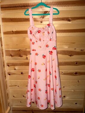 Pink Peach Print Summer Midi Dress 50’s Style